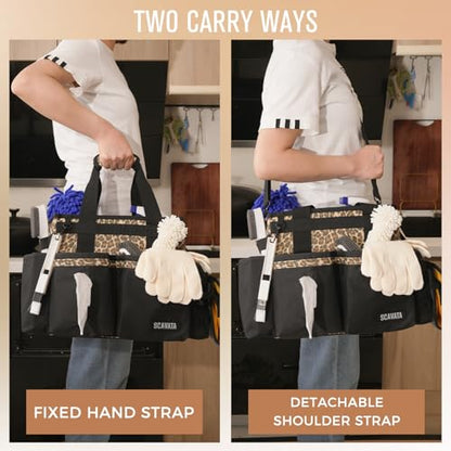 Compact Wearable Cleaning Caddy, Small Cleaning Supplies Organizer with Handle & Shoulder Straps for Housekeepers, under Sink & Car Cleaning Tool Organizers Bag (Leopard) - color: Leopard