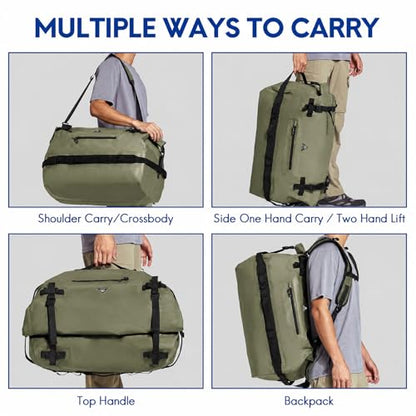 Haimont IPX7 Waterproof Roll-Top Dry Duffel Backpack Bag - color: Army Green, size: 60L