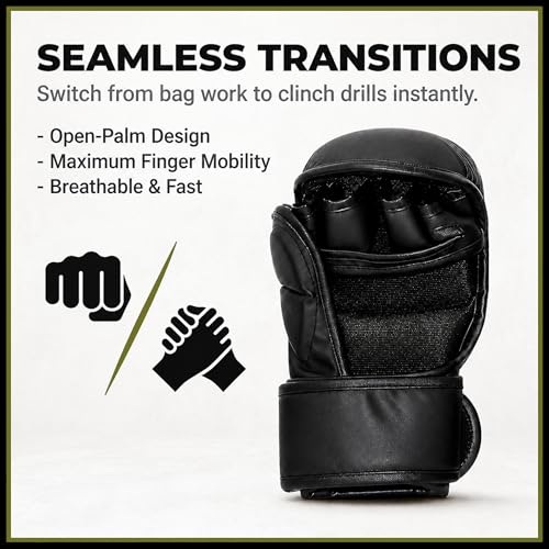 Hybrid MMA Sparring Gloves 7oz, Open Palm with Wrist Support - size: Large