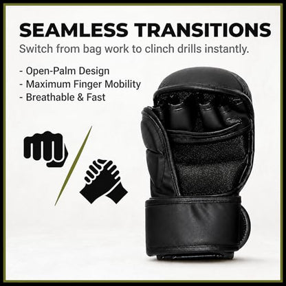 Hybrid MMA Sparring Gloves 7oz, Open Palm with Wrist Support - size: Large