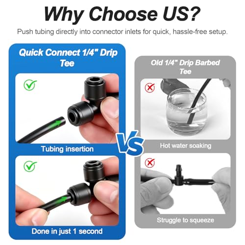 35 Pack Quick Connect 1/4 Inch Drip Irrigation Tee Fittings, 1/4'' Dripline Push-to-Fit T Connectors for 1/4-Inch Drip Tube Leak-Free Fittings for Garden Sprinkler Systems - size: 1/4" Quick Connect Tee-35P