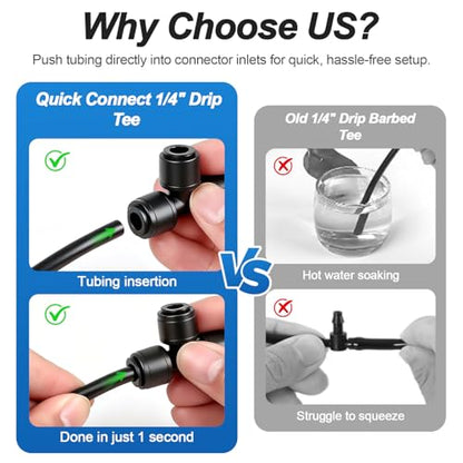 35 Pack Quick Connect 1/4 Inch Drip Irrigation Tee Fittings, 1/4'' Dripline Push-to-Fit T Connectors for 1/4-Inch Drip Tube Leak-Free Fittings for Garden Sprinkler Systems - size: 1/4" Quick Connect Tee-35P