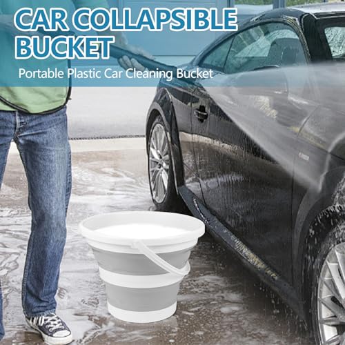 Hovom Car Collapsible Bucket, 10L 2.6 Gallon Foldable Car Wash Bucket, Portable Plastic Automotive Cleaning Buckets Space Saving for Indoor Outdoor Household Garden Camping Fishing (Gray)