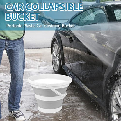 Hovom Car Collapsible Bucket, 10L 2.6 Gallon Foldable Car Wash Bucket, Portable Plastic Automotive Cleaning Buckets Space Saving for Indoor Outdoor Household Garden Camping Fishing (Gray)