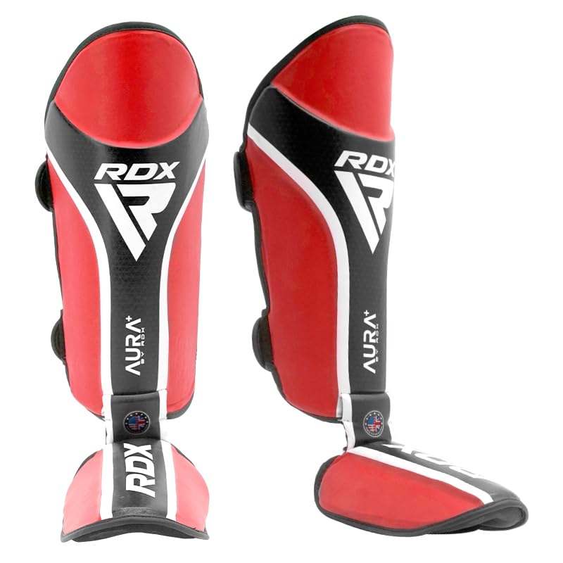 RDX Shin Guards for Kickboxing, MMA, Muay Thai Training, Maya Hide Leather Instep Pads for Sparring, Martial Arts, Gear for BJJ and Boxing - color: RED BLACK