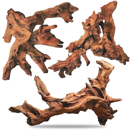 Aquarium Driftwood 3PCS Natural Trunk Driftwood Assorted Branches 8-12" Reptile Wood Decor Terrarium Ornament Fish Tank Decoration - size: XL:Mopani Driftwood (8-12in 3PCS)
