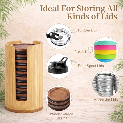 2-Pack Bamboo Mason Jar Lid Organizer for Wide & Regular Mouth Jars – Storage Holder for Mason, Canning, Ball & Tumbler Lids