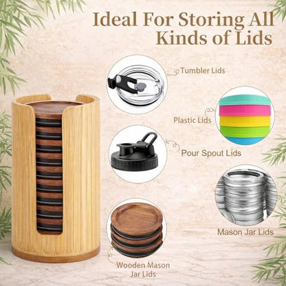2-Pack Bamboo Mason Jar Lid Organizer for Wide & Regular Mouth Jars – Storage Holder for Mason, Canning, Ball & Tumbler Lids