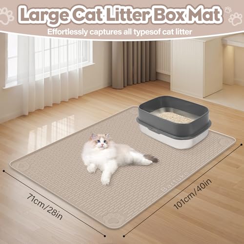 Cat Litter Mat, Extra Large 40" x 28" Silicone Mat Litter Trapping Mat for Scatter Control, Soft on Kitty Paws, Easy to Clean (Khaki) - color: Khaki