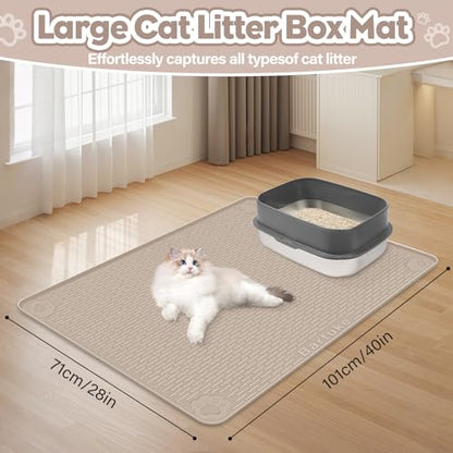 Cat Litter Mat, Extra Large 40" x 28" Silicone Mat Litter Trapping Mat for Scatter Control, Soft on Kitty Paws, Easy to Clean (Khaki) - color: Khaki
