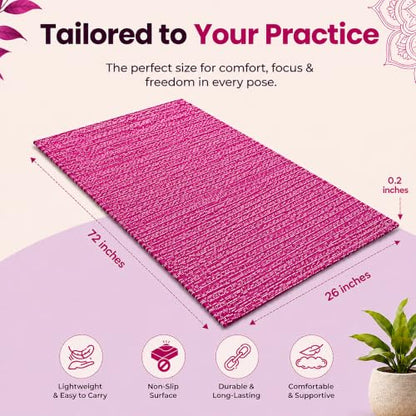 LFH Home Handmade Cotton Yoga Mat Cotton Rug picnic mat For Exercise, Workout, Fitness - Perfect Heavy Quality Eco Friendly Natural Cotton Woven Reversible Yoga Mats for Men & Women - 72x26 Inch. - color: Magenta
