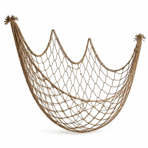 Fish Net Decorations for Party, 80x40 Inch Large Decorative Fish Netting Table Runner, Wall Photo Hanging Fishnet for Nautical Mermaid Pirate Hawaii Beach Under the Sea Party Decorations, Caramel