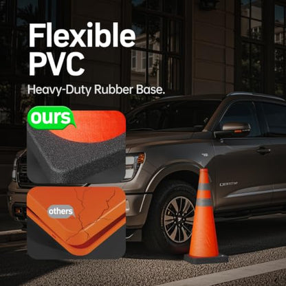 BATTIFE 28 inch Collapsible Orange Traffic Safety Cones Weighted Base 2 Pcs - color: Orange