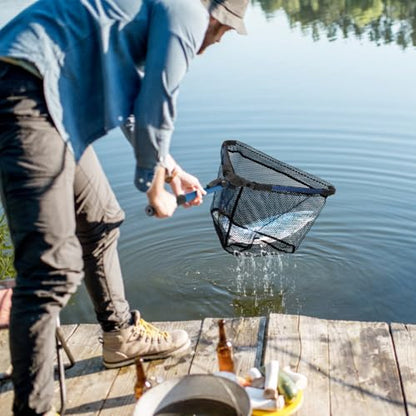 Foldable Fishing Net with Aluminum Alloy Rod EVA Handle Durable 5MM Hexagonal Nano Coating Nylon Mesh Collapsible Landing Net Safe Fish Catching or Releasing