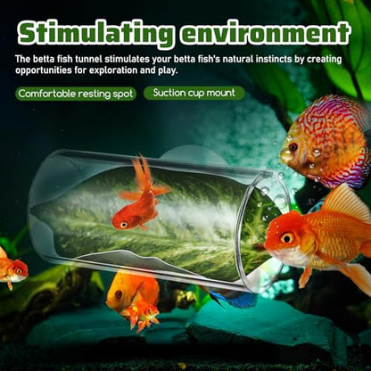 Veemoon 2 Pcs Acrylic Betta Fish Tube Tunnel with Suction Cups Transparent Betta Hideout and Resting Leaf Aquarium Decoration 3.14 X 1.57 Inch Fish Tank Accessory for Home and Office