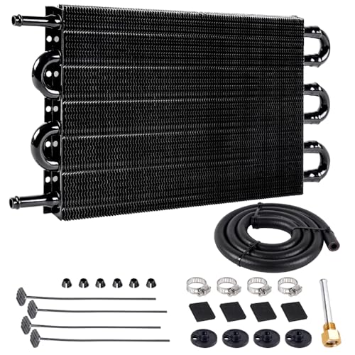 BARTOO Universal 5/16" Transmission Oil Cooler Kit, Aluminium alloy 6 Pass Tube and Fin Oil Cooler Kit(Black) - color: Black, size: 6 Pass