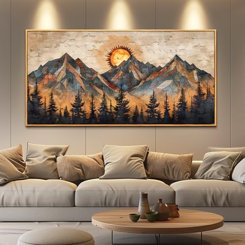ZUITINGHUA Wood Framed Wall Art For Living Room Canvas Decor For Bedroom Office Decorations Abstract Boho Wall Paintings Mountain Landscape Wall Pictures Modern Home Decor Artwork 20x40 In - color: Abstract Mountain Wood Framed, size: 40"L x 20"W