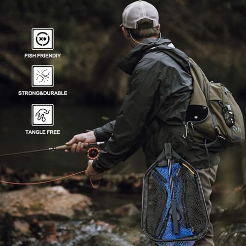 Black Paw Floating Fly Fishing Net, Telescopic Rubber Fishing Net for Trout, Foldable Extendable Fish-Friendly Design for Safe Catch and Release