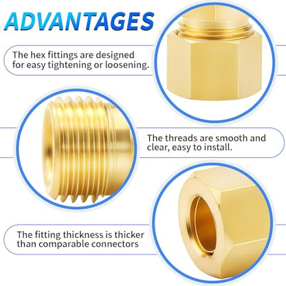 ChillWaves Brass Compression Tube Fitting, 1/2" OD x 1/2" Barb Compression Union Connector with Hose Clamp(5-PACK)