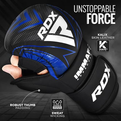 RDX IMMAF Approved Sparring Grappling Gloves, Professional Grade Hybrid Design for Competition Level and Training, Ventilated Open Palm, Adjustable Wrist Straps, Martial Arts Muay Thai, Men Women - color: Blue, size: XX-Large