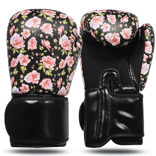 FINGER TEN Stylish Pattern Boxing Gloves Women 8-16 oz - color: Pink Flower, size: 14 oz