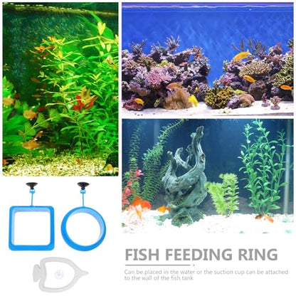 Toddmomy 3pcs Floating Fish Feeder Rings Aquarium Feeding Rings Blue Thickened Square Round Anti-Diffusion Circles Reusable Fish Tank Accessories for Professional Aquatic Pet Feeding