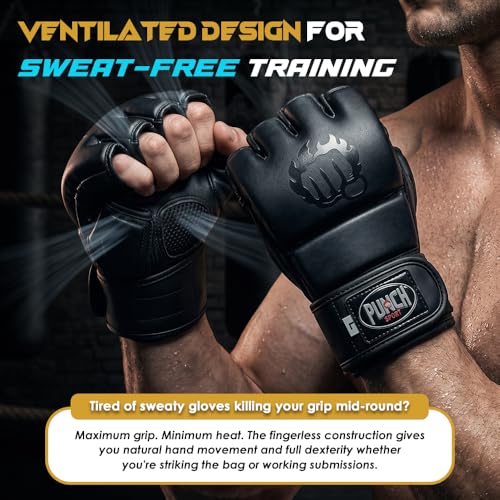 Punch Sports MMA Gloves Open Palm Training Gloves Matt Synthetic Leather Grappling Gloves for Men Women UFC Style Fight Gloves for Sparring Muay Thai Kickboxing Heavy Bag - size: Large-X-Large