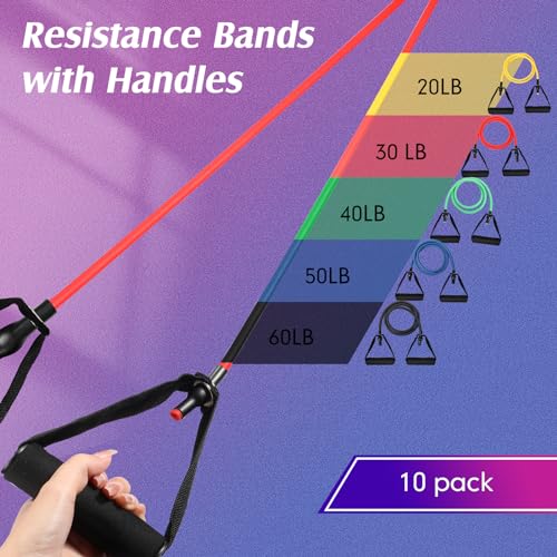Shappy 10 Pcs Resistance Bands with Handles - color: Multicolor