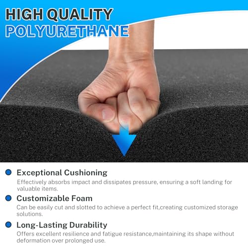 Polyurethane Foam Padding, 2 PCS 16 x 12 x 2 Inch Black Soft Cuttable Packing Foam Inserts for Cases, Furniture, Automotive and Packaging - color: Black, size: 16x12x2 2P