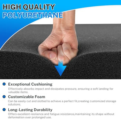 Polyurethane Foam Padding, 2 PCS 16 x 12 x 1 Inch Black Soft Cuttable Packing Foam Inserts for Cases, Furniture, Automotive and Packaging - color: Black, size: 16x12x1 2P