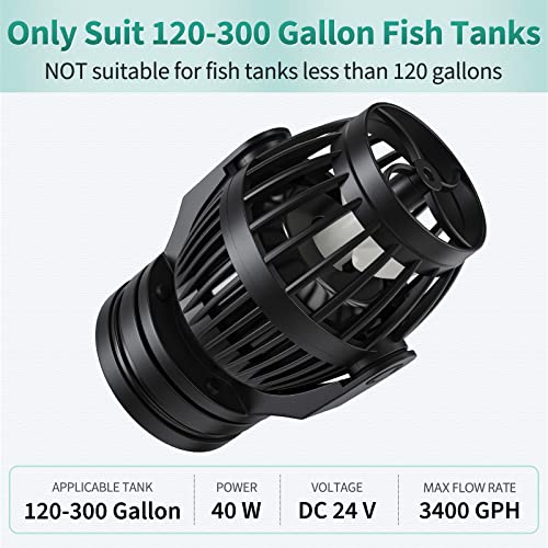Uniclife Aquarium Wave Maker for 120-300 Gallon Fish Tanks 3400 GPH Adjustable Circulation Pump with Controller and Strong Magnetic Suction Base Submersible Power Head for Fresh and Salty Water - size: 120-300 Gallon