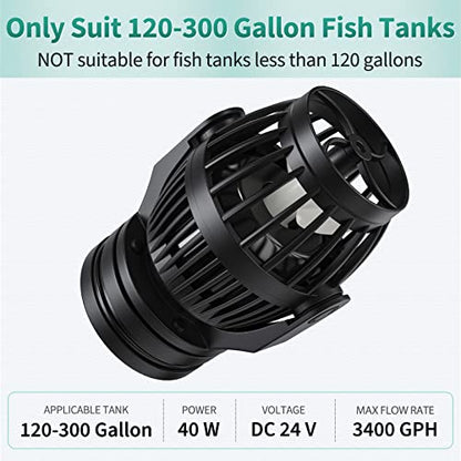 Uniclife Aquarium Wave Maker for 120-300 Gallon Fish Tanks 3400 GPH Adjustable Circulation Pump with Controller and Strong Magnetic Suction Base Submersible Power Head for Fresh and Salty Water - size: 120-300 Gallon