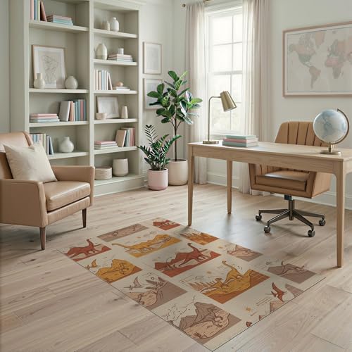 4'x6' Washable Flatwoven Rug, Burnt Orange Graphic Dinosaur Easy Care Throw Carpet Stain Resistant Low Profile Floor Covering for Dorm Room, Small Living Room, Apartment | Ref:1942876 - color: Beige/Pattern 32, size: 4' x 6' (Rectangular)