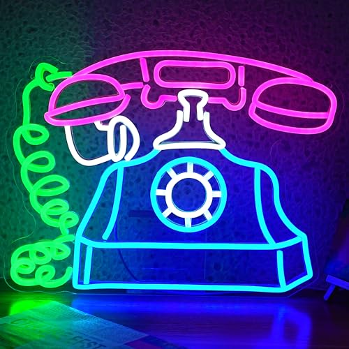 Telephone Neon Sign Retro Phone Light Up Sign Dimmable Landline Neon Light Colorful Phone LED Sign for Bedroom Office Bar Shopping Center School - style: Telephone