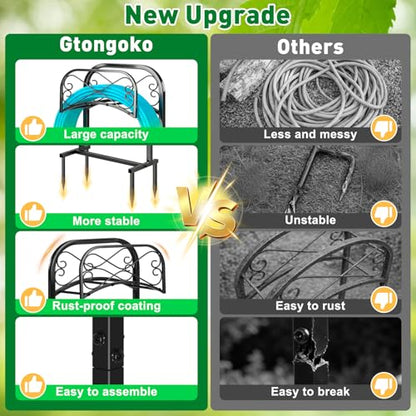 Garden Hose Holder for Outside 70" with 4 Prongs Base & 2 Shepherds Hooks Heavy Duty Freestanding Metal Water Hose Holder Stand Holds Up to 150FT Hose & 44LB Detachable Hose Storage for Yard
