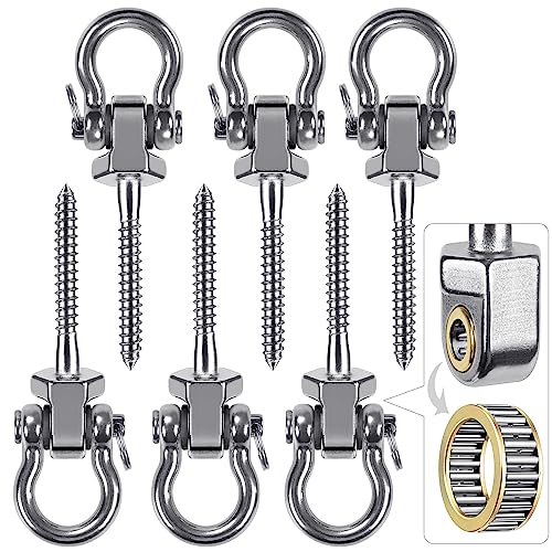 Heavy Duty Swing Hangers with Bearings - Set of 6 Stainless Steel 304 Screw Brackets for Hanging Chairs, Swings, Hammocks, Punching Bag - Indoor & Outdoor Use - 1500LB Capacity - color: 6 pack - 2.6"