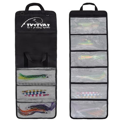 Lure Bag - 6 Pocket Waterproof Large Capacity PVC Heavy Duty Fishing Bag, Handheld and Crossbody Dual Mode Self-adhesive Closure for Trolling Saltwater Skirt Lures Soft Baits