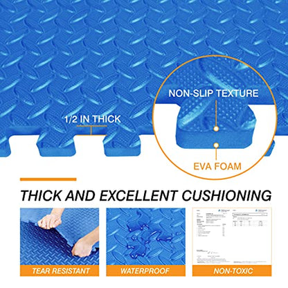 BIG RED ARPM001BK Interlocking Foam Mat Protective Exercise Workout Puzzle Floor Mat Tiles for Home Gym Equipment - color: Blue