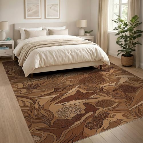 8'x10' Washable Flatwoven Rug, Tan Graphic Shark Stain Resistant Extra Large Carpet for Dining Room, Large Office, Lounge, Non-Slip Chair-Friendly Mat | Ref:2067561 - color: Brown/Pattern 23, size: 8' x 10' (Rectangular)