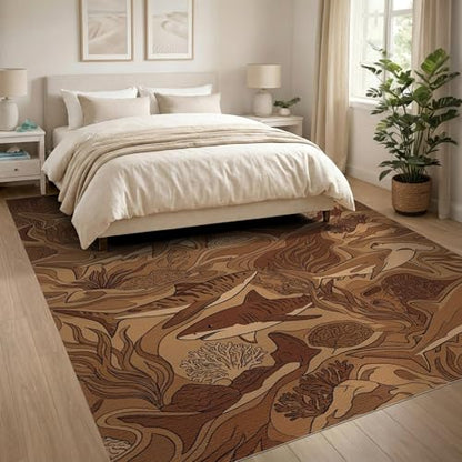 8'x10' Washable Flatwoven Rug, Tan Graphic Shark Stain Resistant Extra Large Carpet for Dining Room, Large Office, Lounge, Non-Slip Chair-Friendly Mat | Ref:2067561 - color: Brown/Pattern 23, size: 8' x 10' (Rectangular)