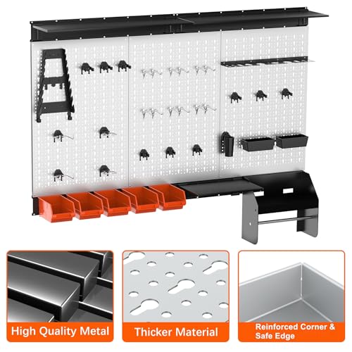 TORACK Pegboard Wall Organizer Kit 48x24 in, Garage Metal Tool Pegboard - color: Grey