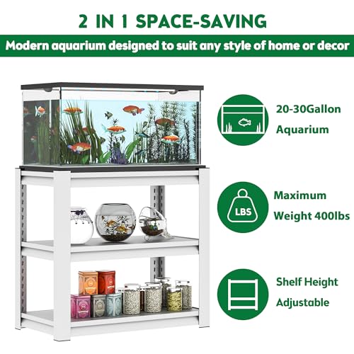 20-30 Gallon Fish Tank Stand 3-Tier Metal Aquarium Stand, Adjustable Heavy Duty Reptile Tank Stand, for Home Office,34 "W x 18 "D x 31.5" H Tank Not Included Antique White
