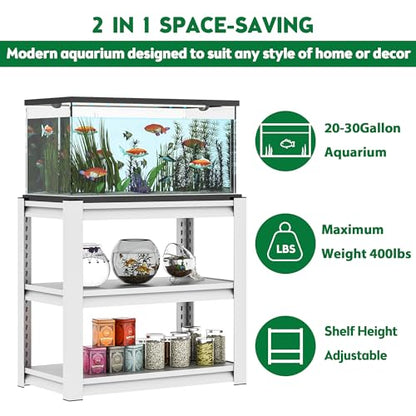 34"W Multipurpose Heavy Duty Metal Aquarium Stand with Adjustable Shelf, 3-Tier Adjustable Reptile Tank Stand, Fish Tank Rack with Protective Foot Pads, Open Back Storage Shelf for Office,Living Rooms