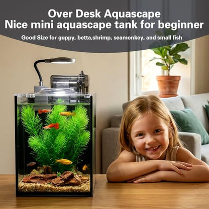 1.2 Gallon Small Aquarium Set Glass Fish Tank,Desktop Small Aquarium Kit for Beginners and Children to Keep Betta Fish, Goldfish, Shrimp, and Aquatic Plants (Black, 1.2 Gallon (Complete Kit)) - size: 1.2 Gallon (Complete Kit)