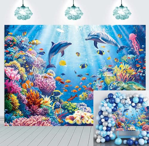 8x6ft Under The Sea Backdrop Underwater World Coral Reef Photography Background for Ocean Theme Birthday Baby Shower Party Decorations (8x6FT（240x180cm）) - size: 8x6FT（240x180cm）