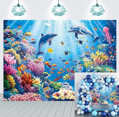 8x6ft Under The Sea Backdrop Underwater World Coral Reef Photography Background for Ocean Theme Birthday Baby Shower Party Decorations (8x6FT（240x180cm）) - size: 8x6FT（240x180cm）