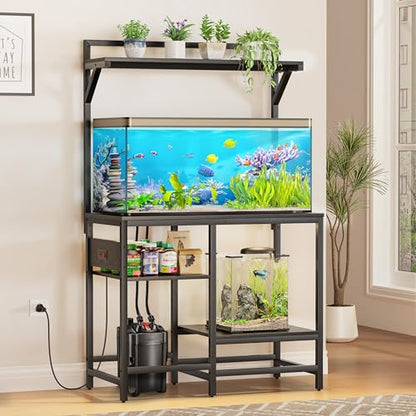 40 Gallon Fish Tank Stand, Aquarium Stand with Power Outlet, Heavy-Duty Reptile Terrarium Stand Table with Top Shelf for 40 Gal Standard/Long/High, 37.4" L x 19.7" W x 30" H(Black) - size: 40 Gallon