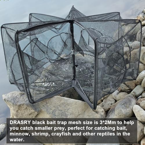 Black Fishing Bait Trap Foldable Fish Net for Minnow Crab Crayfish Crawdad Shrimp Trap Cast Net Dip Cage Collapsible Easy Use 4 6 Hole Fishing Accessories