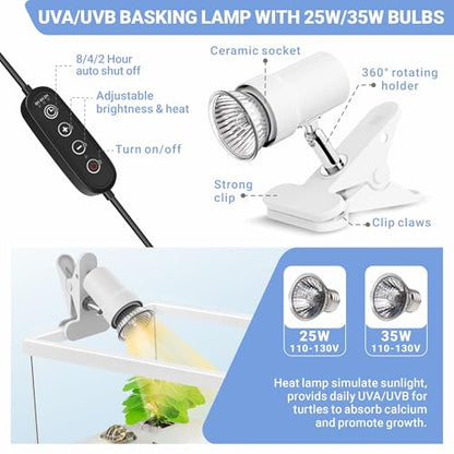 GOZILLA Mini Turtle Tank Kit with Adjustable Lamp, Upgrade PC Hermit Crab Tank,Small Turtle/Hermit Crab Starter Kit with Lid, Hideout Platform for Baby Turtles, Crabs, Fish.(11.8×7.24×7.1''/White Kit) - color: Mini-White02