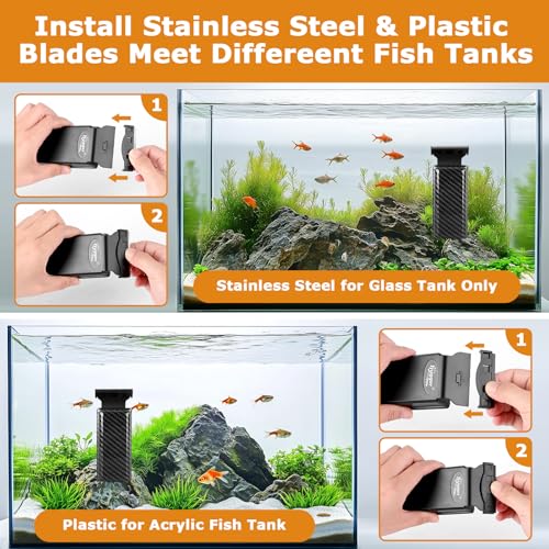 hygger Magnetic Fish Tank Cleaner, Aquarium Glass Cleaner with 2 Detachable Algae Scraper Blade, Floating Scrubber Brush for 2/5"-3/5" Glass/Acrylic Thick Tank, Strong Magnet Algae Remove Tool, L - size: L (2/5"-3/5")